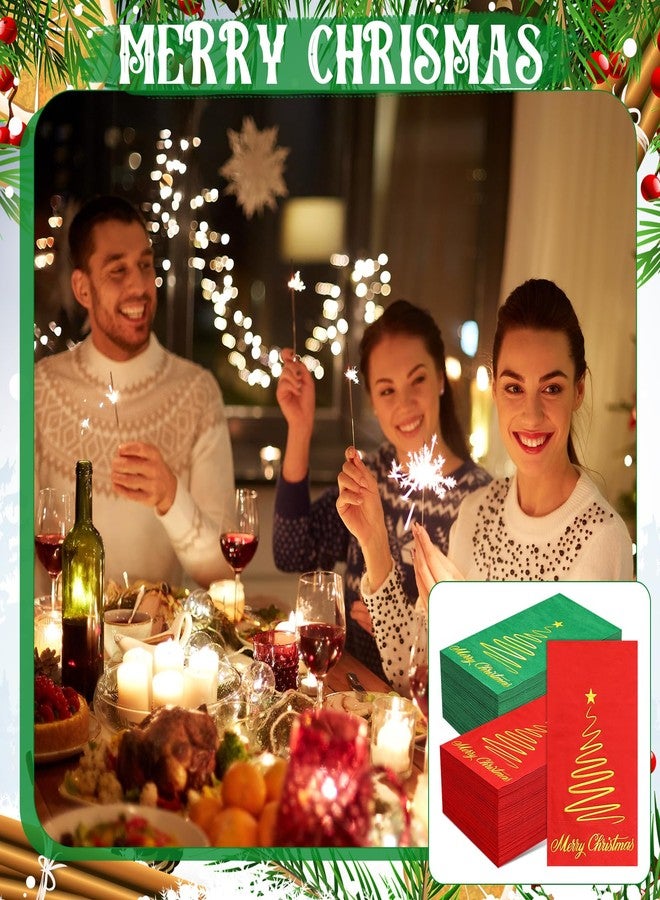 Fullhawl 200 Pcs Christmas Guest Napkins Gold Foil Red Green Merry Christmas Paper Napkins Bathroom Disposable Hand Towels for Xmas Winter Party Supplies Bathroom Kitchen Decor - Image 5